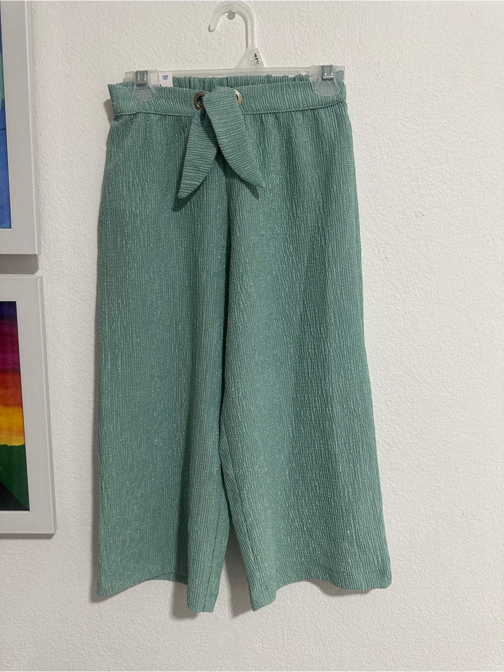 Mayoral Sage Green Wide-Leg Knit Pants with Tie Waist